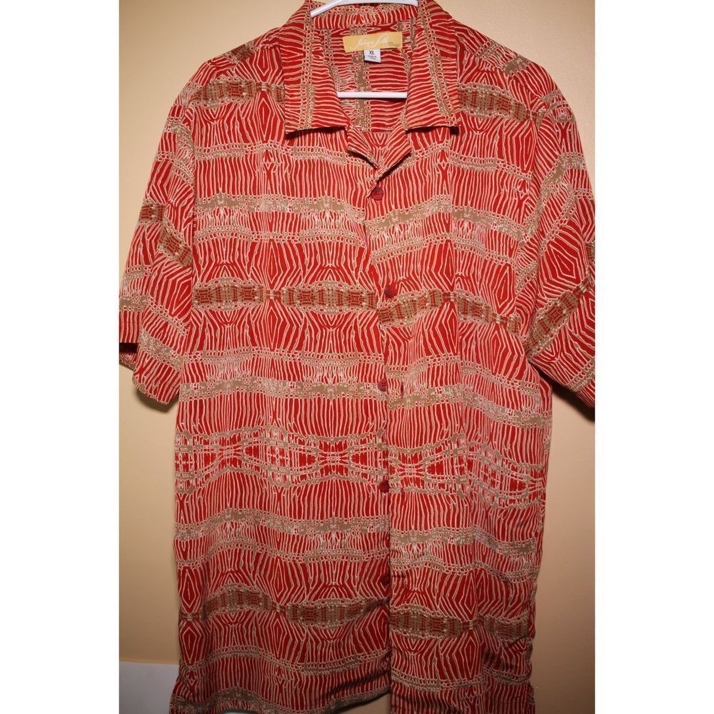 Vintage Silver Silk Tribal Print Button-Up - Size XL